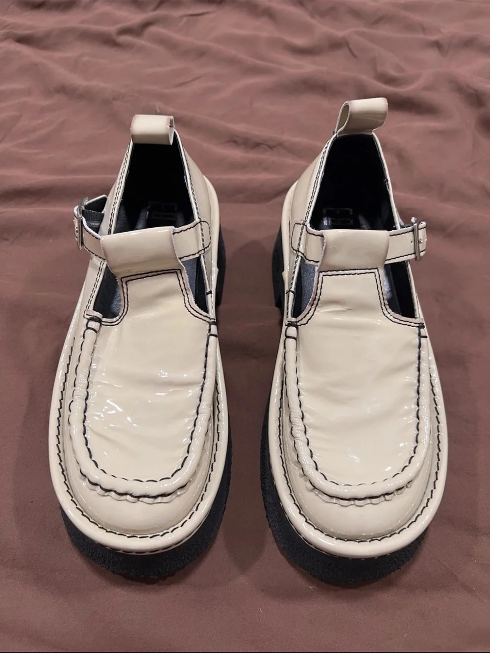 E8 By Miista Cathy Brogues Platform Mary Jane in Tan Sz 38 (7.5/8)Patent Leather